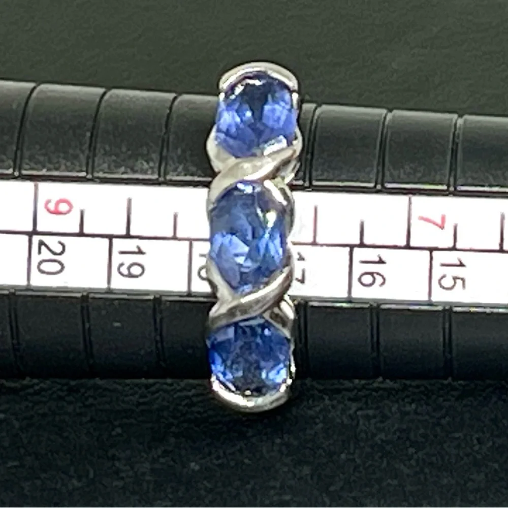925 Sterling Sapphire Blue Ring Sz 8 Three Stone